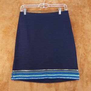 TALBOTS Womens Skirt Size 4 Blue Tweed Straight Lined Frayed Sequins Hem Cotton